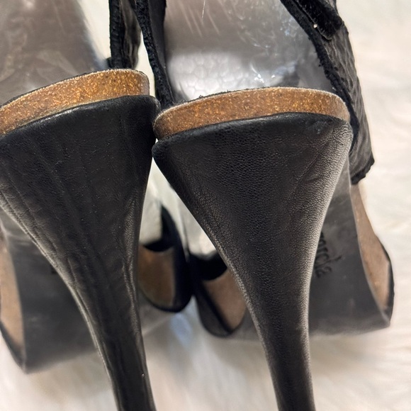 Pedro Garcia Black and White Peep-Toe Heels - Picture 6 of 17